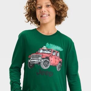 Jeep Boys' Long Sleeve Christmas Graphic T-Shirt - nwt Dark Green